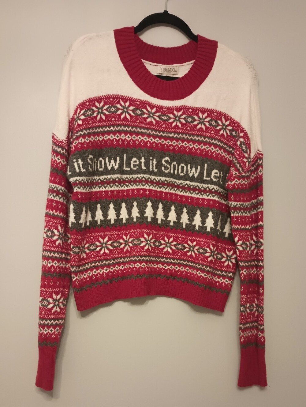 Ruby Moon Let It Snow Red & White Holiday Christmas Sweater L
